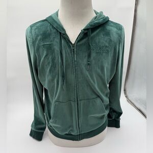 Victoria’s Secret PINK! Velour Velvet Green Full-Zip Up Jacket Hoodie Sz Large